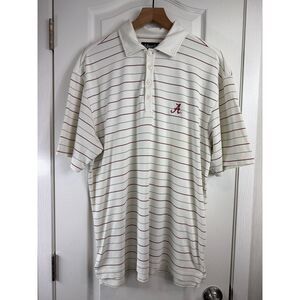 Ashworth Alabama Crimson Tide Polo Shirt Off-White Striped Men's Large
